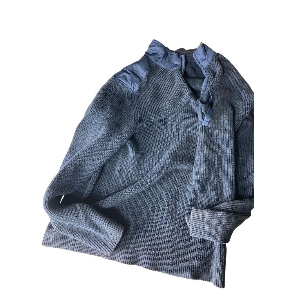Kenneth‎ Cole NY Mens XXL Blue Knit Sweater Quilted Shoulder Mock Neck